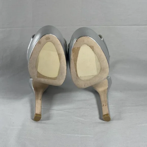 Stuart Weitzman Women's Silver Leather Discoplatform Sandals Shoe Size 7-NEW - Picture 8 of 9